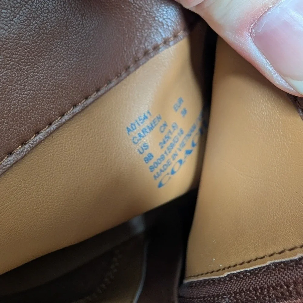 Coach Carmen Leather Ankle Boots Brown Side Zip Block Heel Size‎ 9B
